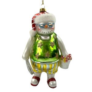 Snowman Ornament Beach Summer Christmas Glitter Stars Candy Canes Retro